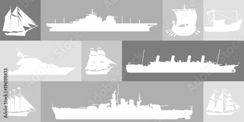 Large and detailed icon set of different ships