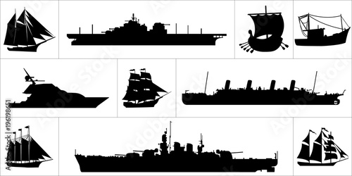 Large and detailed icon set of different ships