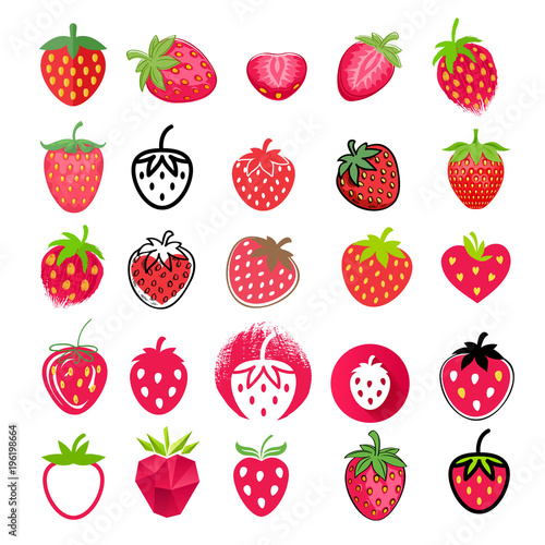Strawberry icons big set. Different styles.