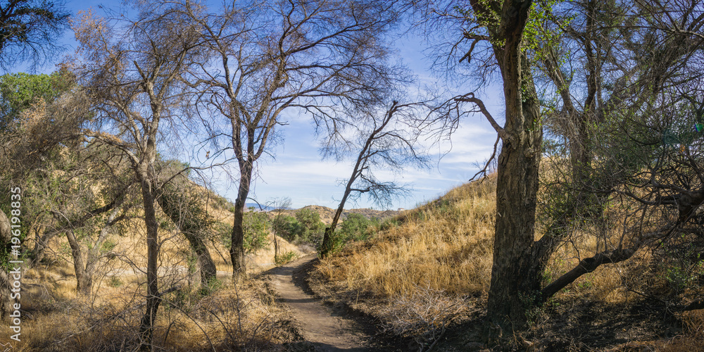 Walking trail leads through the canyons and valleys of southern California. Walking trail leads through the canyons and valleys of southern California.