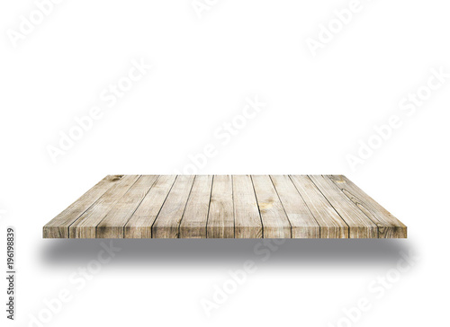 Wooden old shelf isolated on white background, can be used for object placement