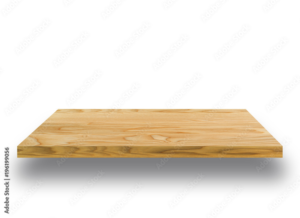 Wooden light shelf isolated on white background, can be used for object placement Wooden light shelf isolated on white background, can be used for object placement