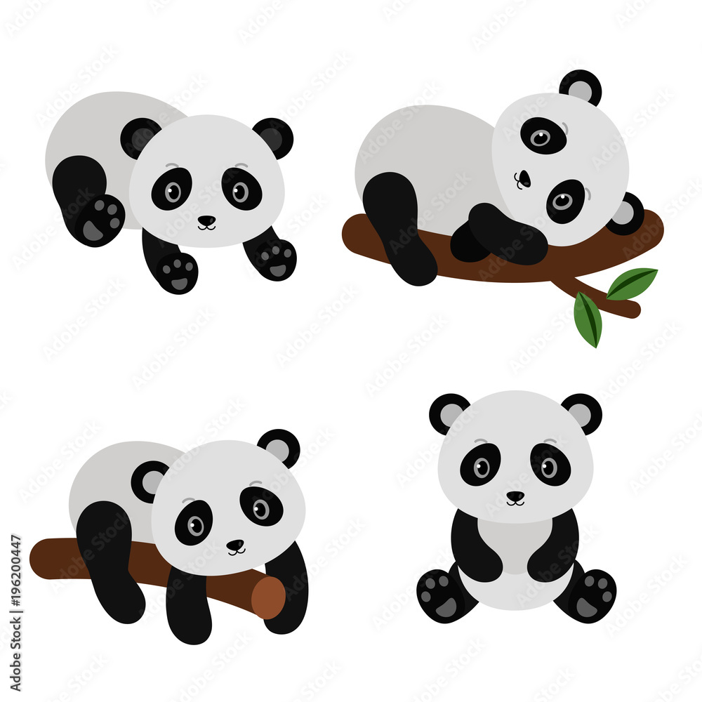 Fototapeta premium Adorable pandas in flat style.