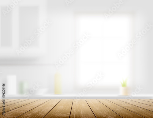 Wooden table on a kitchen background