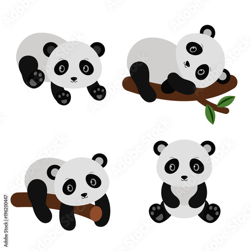 Fototapeta Naklejka Na Ścianę i Meble -  Adorable pandas in flat style.