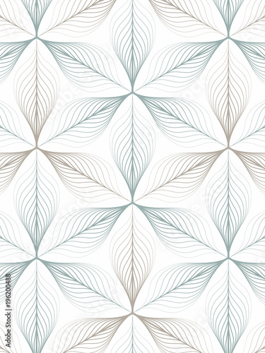 Linear vector pattern repeating abstract leaves or flower or flora in two tone color on hexagon shape. Clean design for fabric, wallpaper, printing etc. 