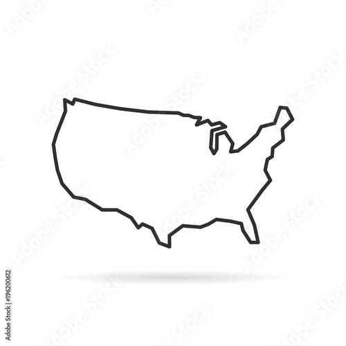 black thin line usa icon with shadow