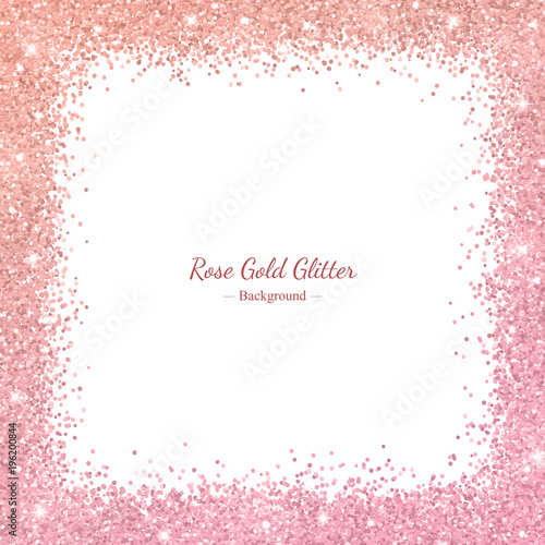 Rose gold glitter border frame with color effect on white background. Vector