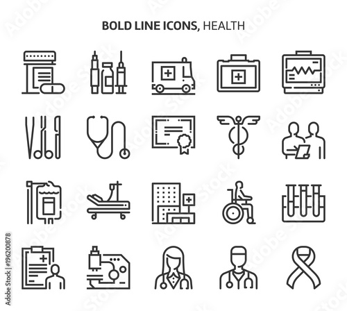 Health, bold line icons.