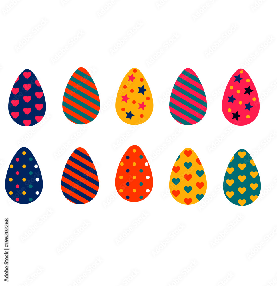 Bright easter eggs on the white background. Easter eggs icons. Bright easter eggs on the white background. Easter eggs icons.