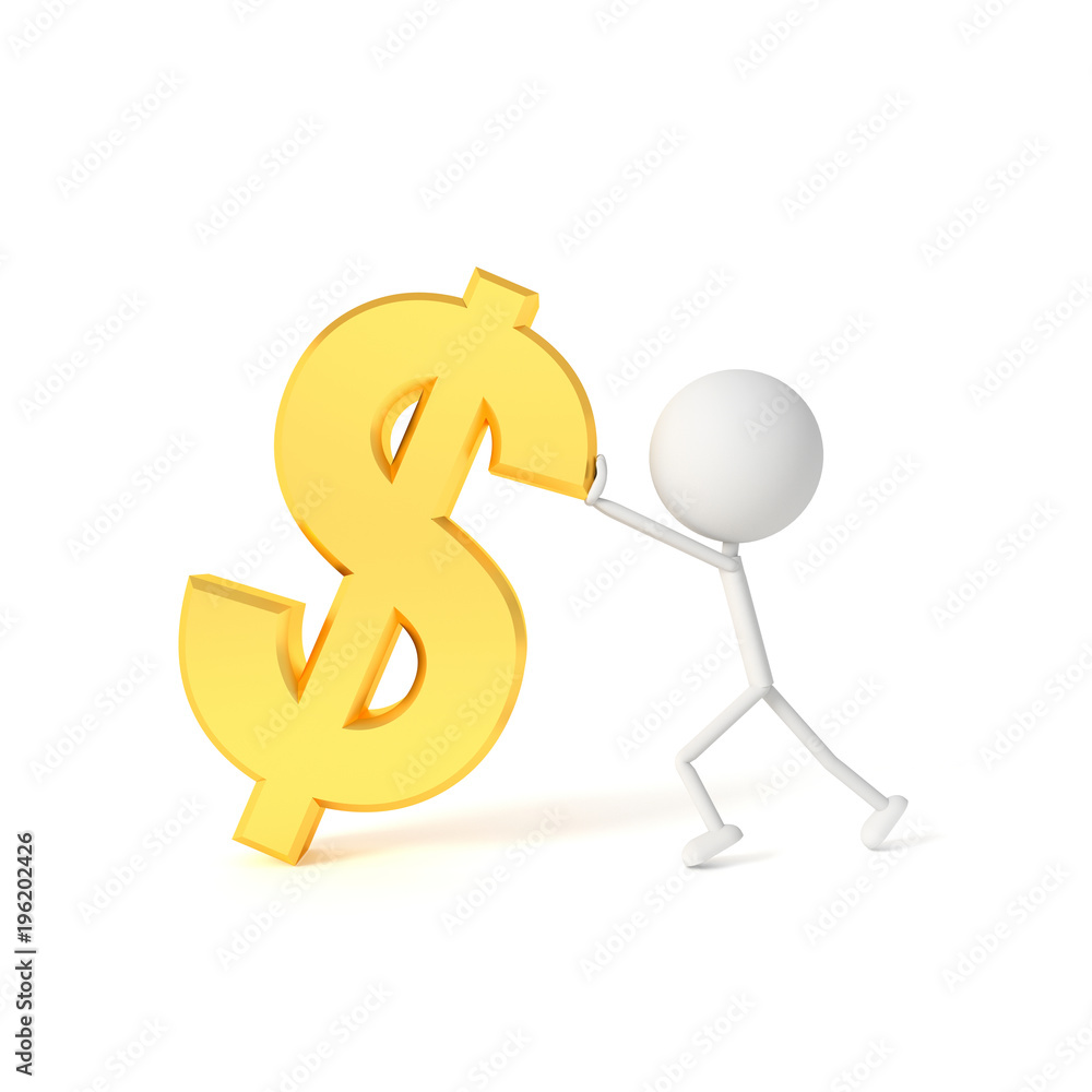 The man model uplift dollar sign. 3D rendering. The man model uplift dollar sign. 3D rendering.
