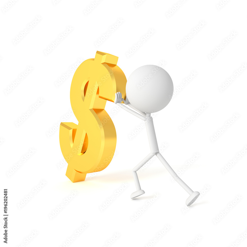 The man model uplift dollar sign. 3D rendering. The man model uplift dollar sign. 3D rendering.