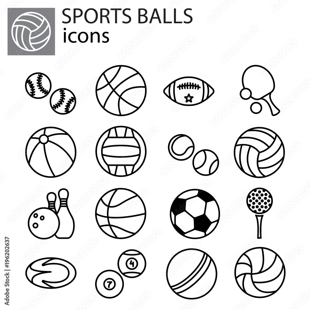 Web line set. Sports Balls black on white background Web line set. Sports Balls black on white background
