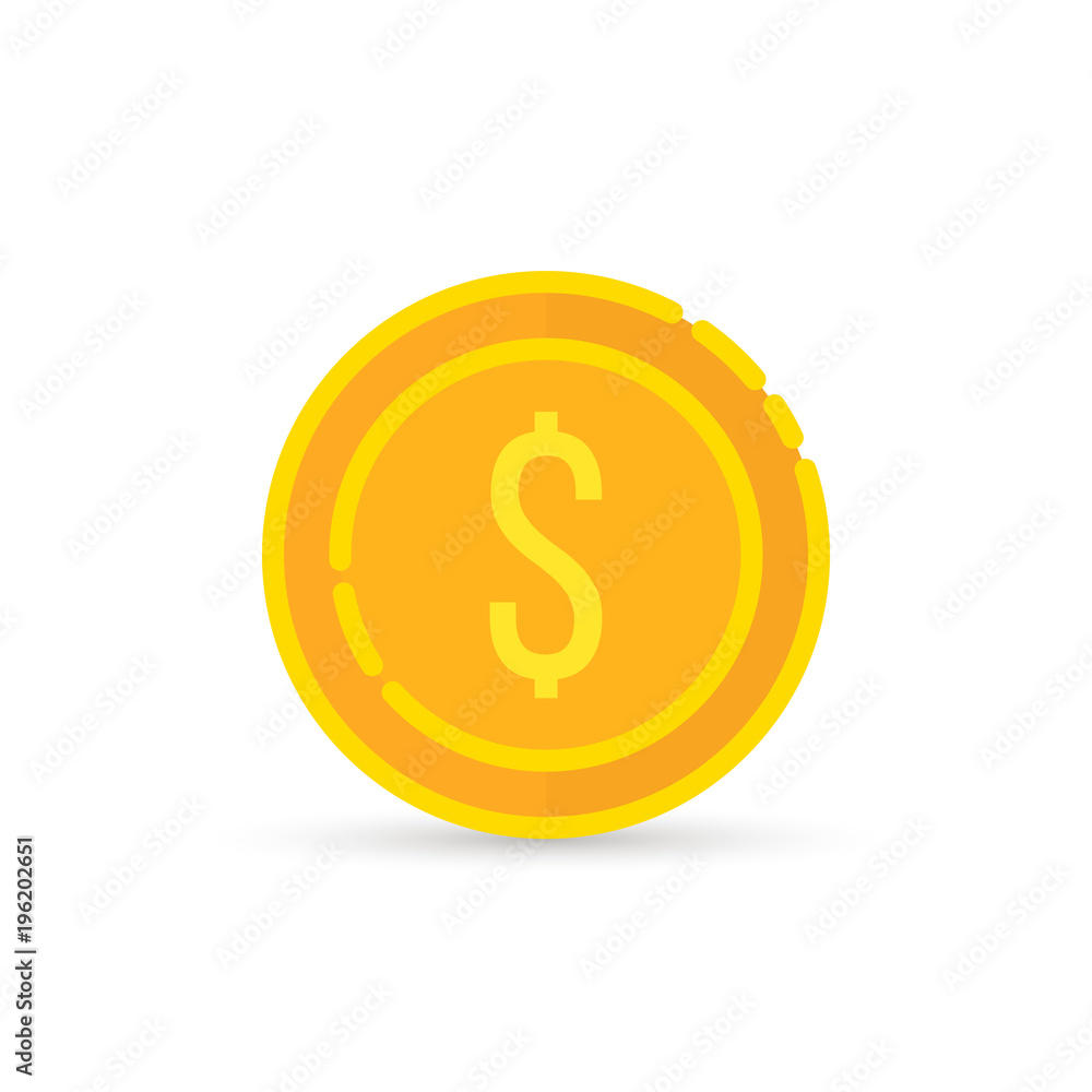 golden dollar coin sign with shadow golden dollar coin sign with shadow