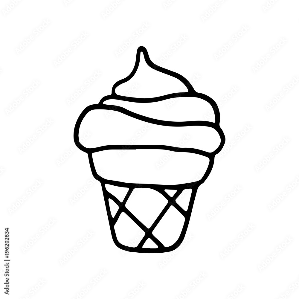 Sweet cartoon hand drawn ice cream. Cute vector black and white doodle ice  cream. Isolated monochrome ice cream drawing on white background. Stock  Vector | Adobe Stock