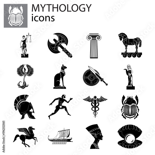Mythology set vector black on white background