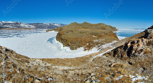 Russia. Rocky coast of the Olkhon island of lake Baikal