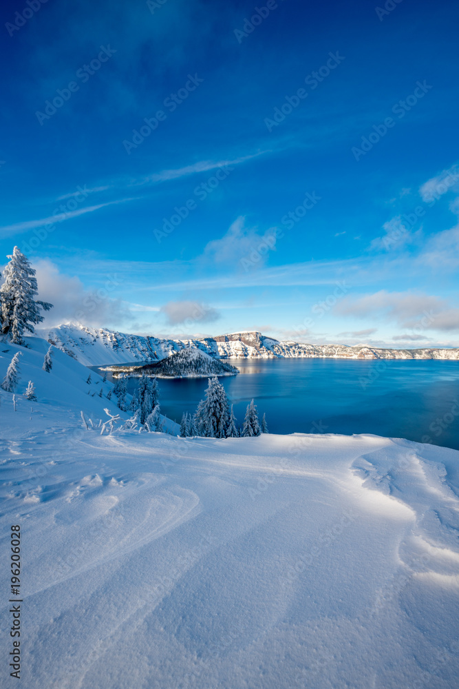 Winter Forest Crater Lake Snowy Mountain Landscape Photograph Oregon Pacific Northwest Mountain Trees