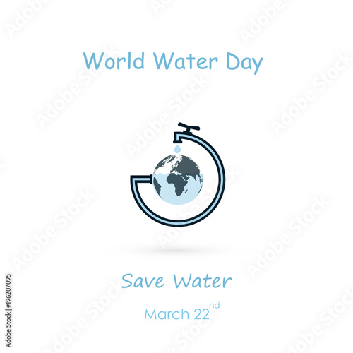 Water drop and water tap icon with Globe icon vector logo design template.World Water Day icon.World Water Day idea campaign concept for greeting card and poster.Vector illustration