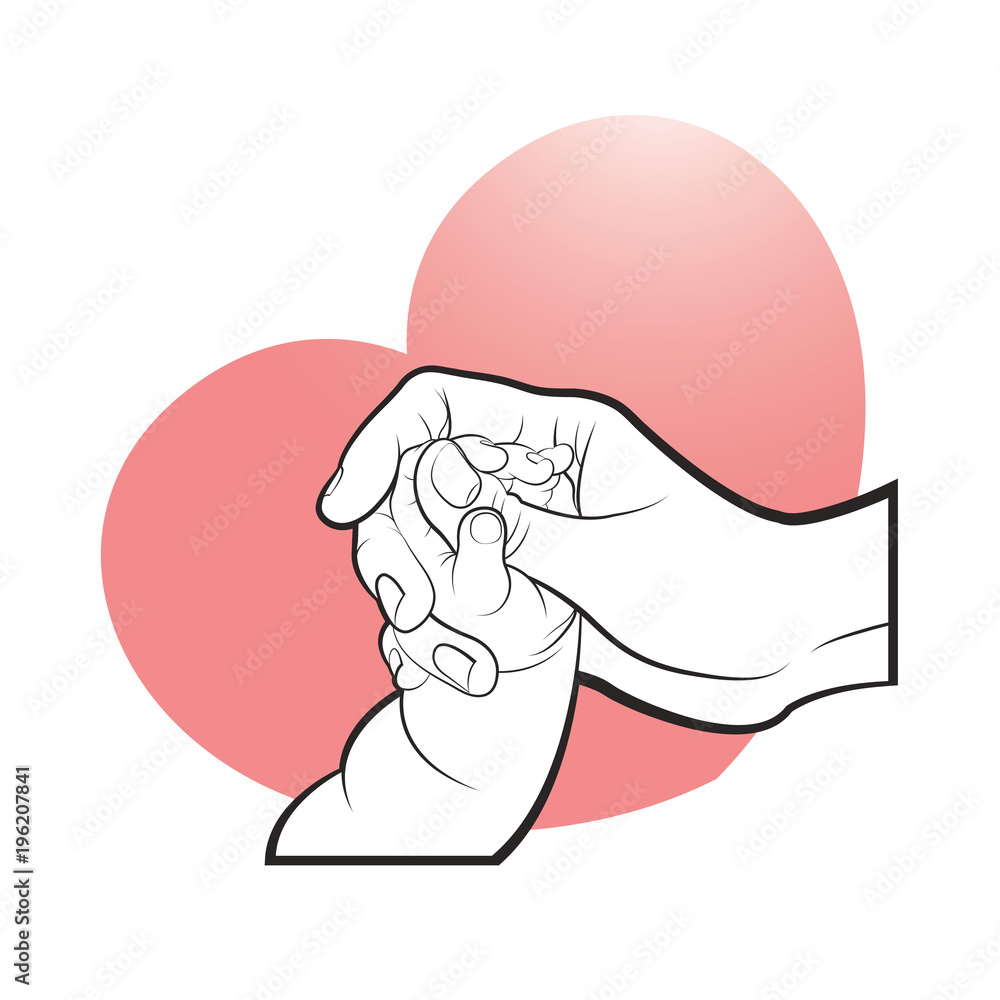 hand holding kid hand over pink color heart vector illustration hand holding kid hand over pink color heart vector illustration