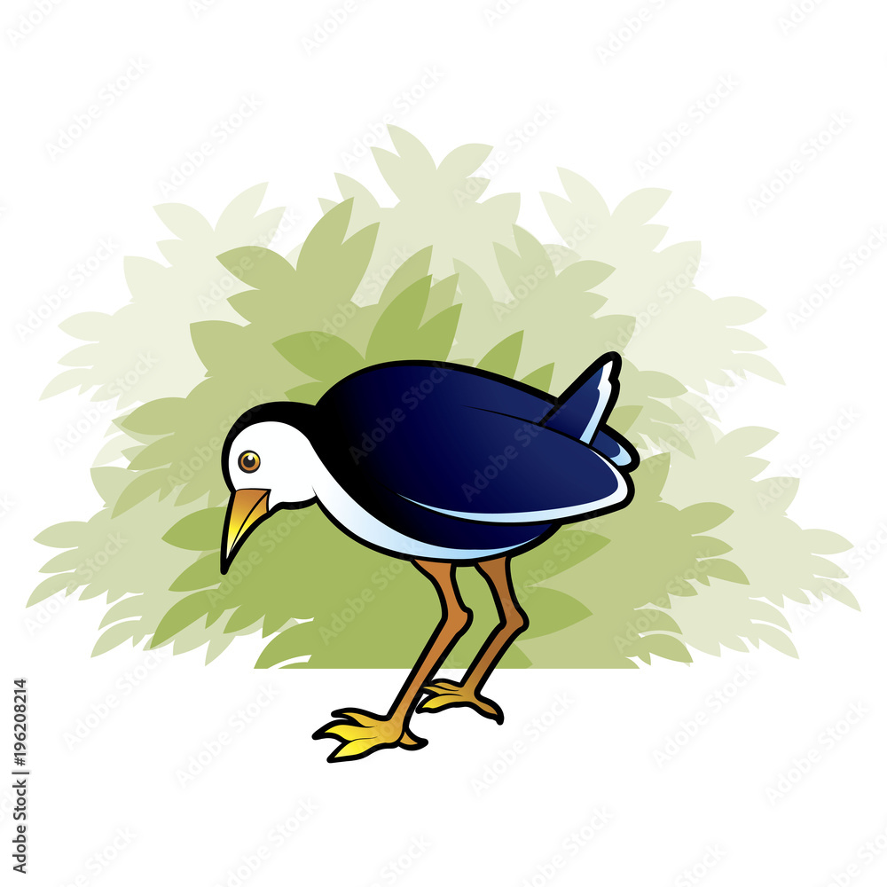 Naklejka premium water hen searching over tree bush vector cartoon