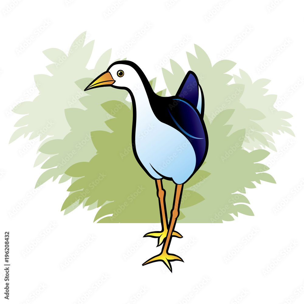 Naklejka premium water hen walking and watching over tree bush vector cartoon