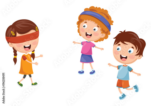 Vector Illustration Of Kids Playing Blind Man's Buff