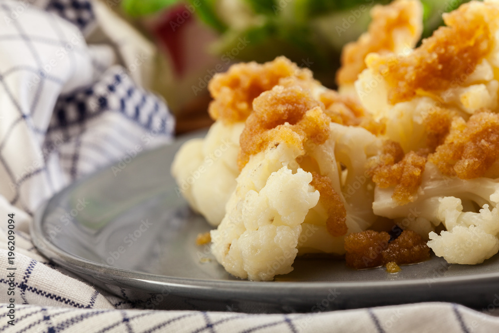 Vegetarian cooked cauliflower with bread crumb Vegetarian cooked cauliflower with bread crumb