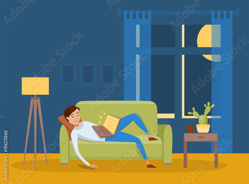 Sleeping young man at home vector illustration