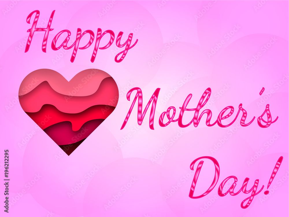 Paper heart on pink background. Vector illustration on mother's day.