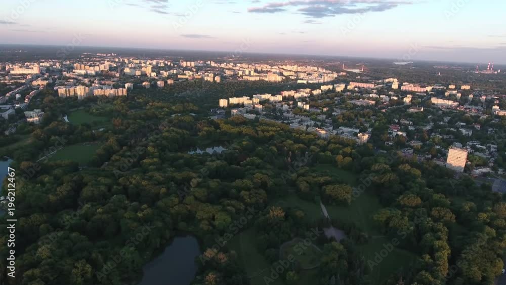 Flying High Over Warsaw Poland Park Towards Suburbs Flying High Over Warsaw Poland Park Towards Suburbs