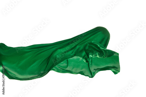 Smooth elegant transparent green cloth separated on white background.