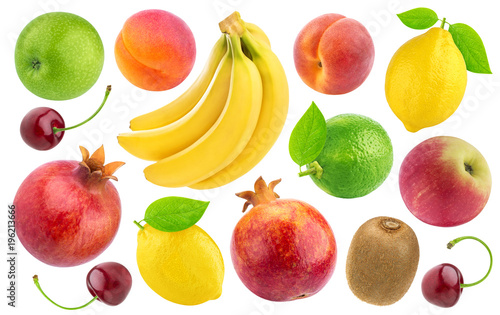 Fototapeta Naklejka Na Ścianę i Meble -  Set of various whole fruits and berries isolated on white background
