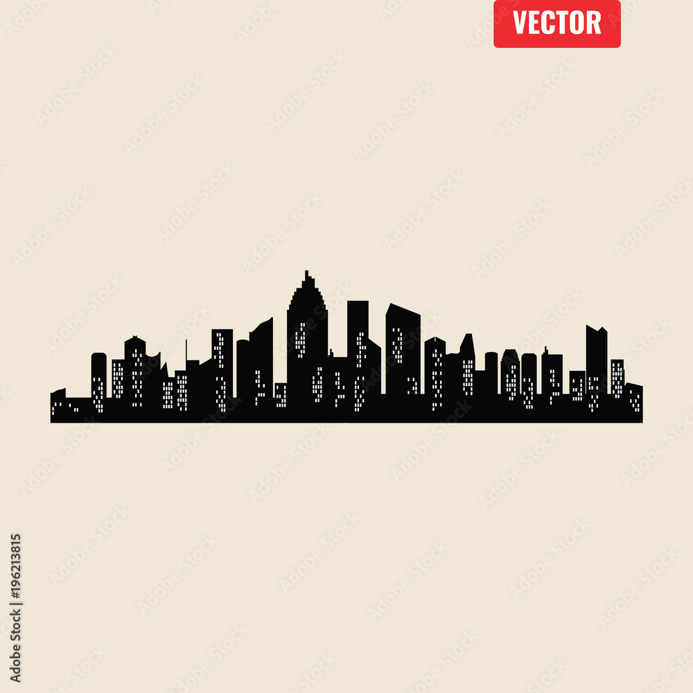 Set of vector cities silhouette. Night town on transparent background