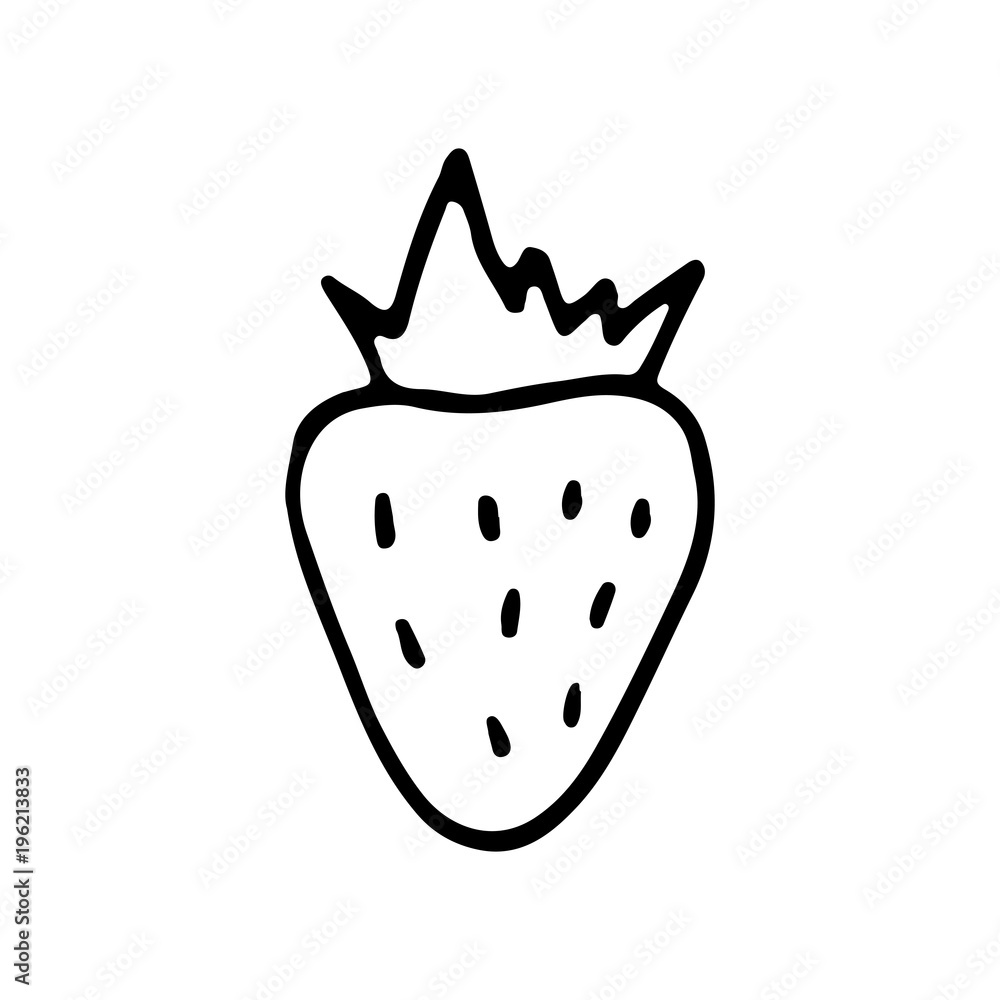 Linear cartoon hand drawn strawberry. Cute vector black and white