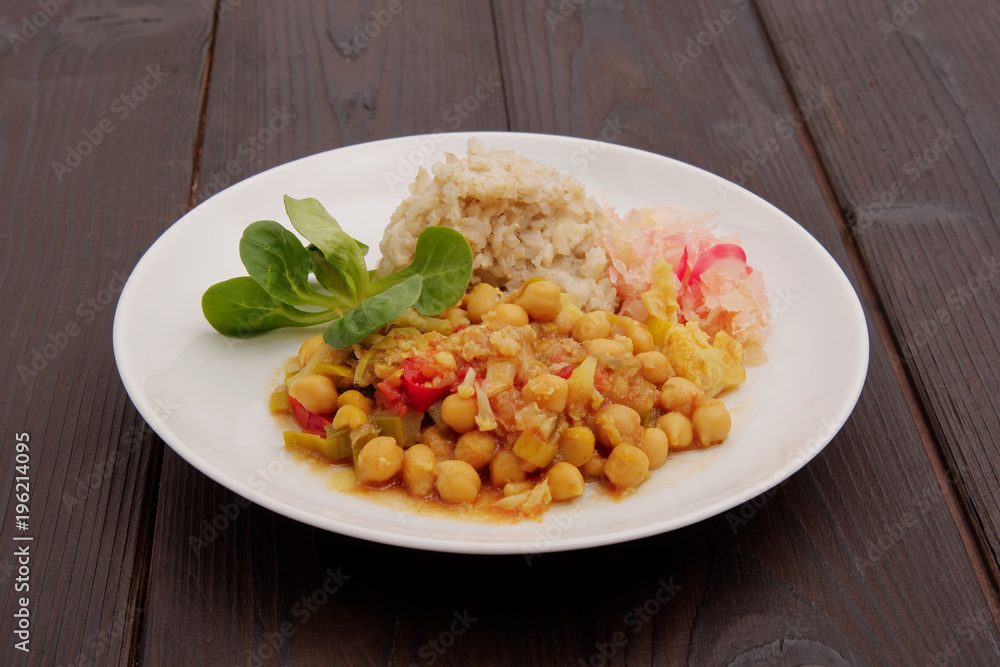 Cicer with vegetables and rice on a table Cicer with vegetables and rice on a table