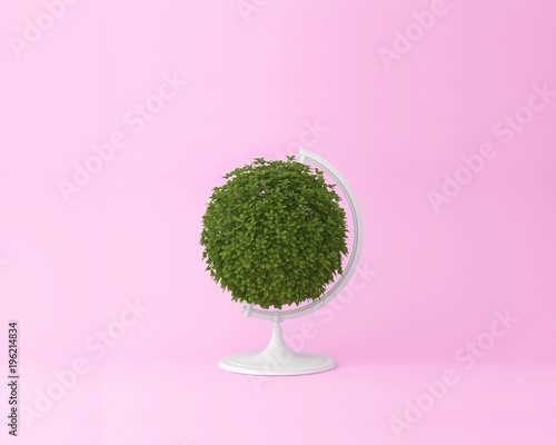 Globe sphere orb plant concept on pastel pink background. minimal idea nature. An idea creative to artwork design or World environment day concept