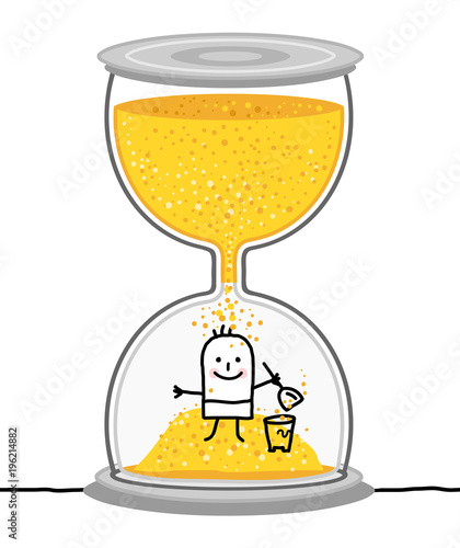 Cartoon Kid in a Big Hourglass