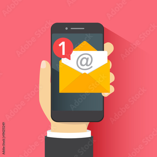 Notification of new message in smartphone. Concept of new letter coming to the email in mobile mail.