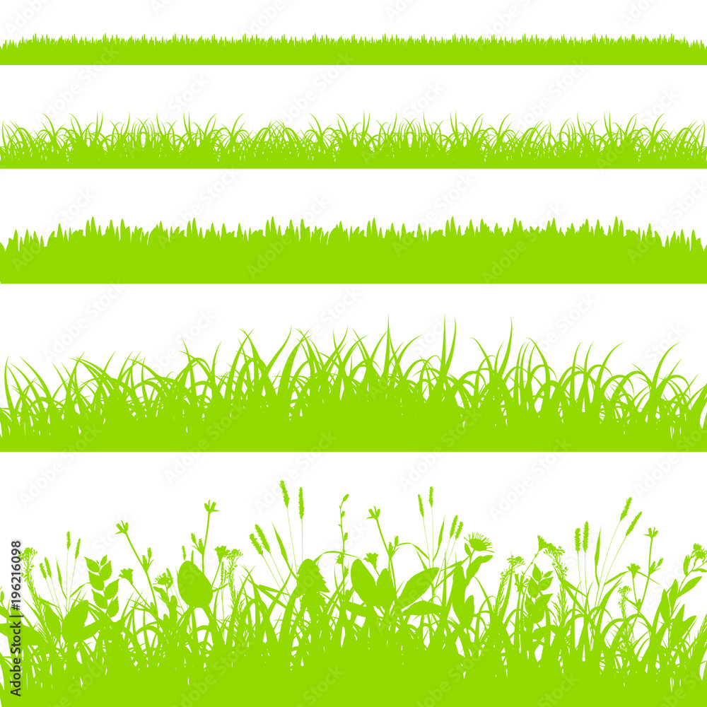 Green grass borders set isolated on white background vector Stock ...