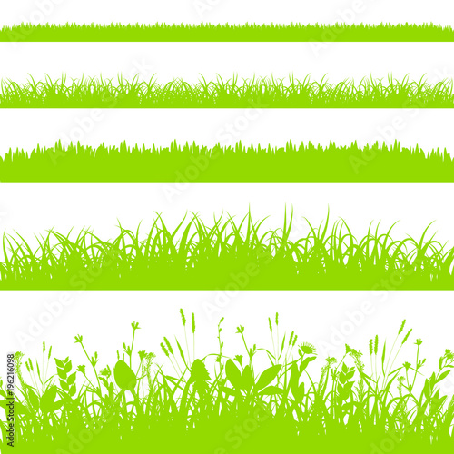 Green grass borders set isolated on white background vector