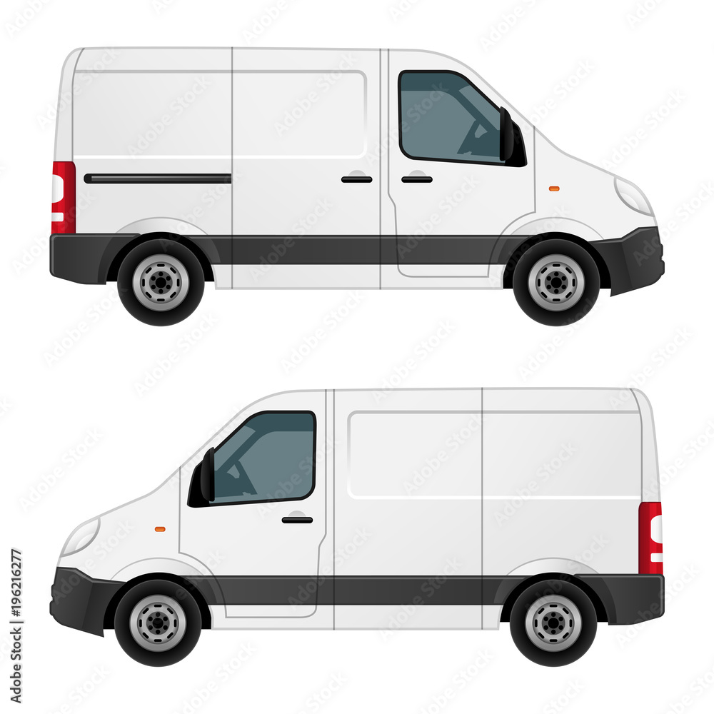 Vector illustration of a white van, view of the right side and the left side
