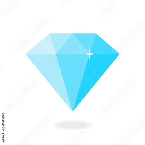 Diamond, crystal clear blue vector graphic illustration, isolated. Diamond gem with shiny sparkle.