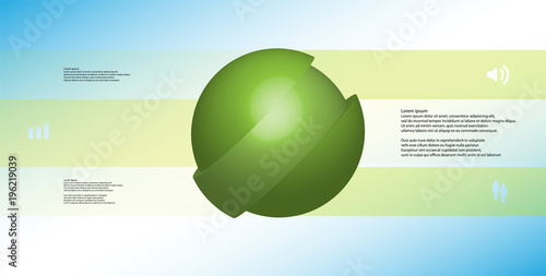 3D illustration infographic template with ball askew sliced to three shifted parts