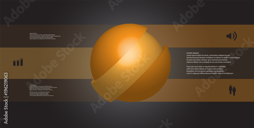 3D illustration infographic template with ball askew sliced to three shifted parts
