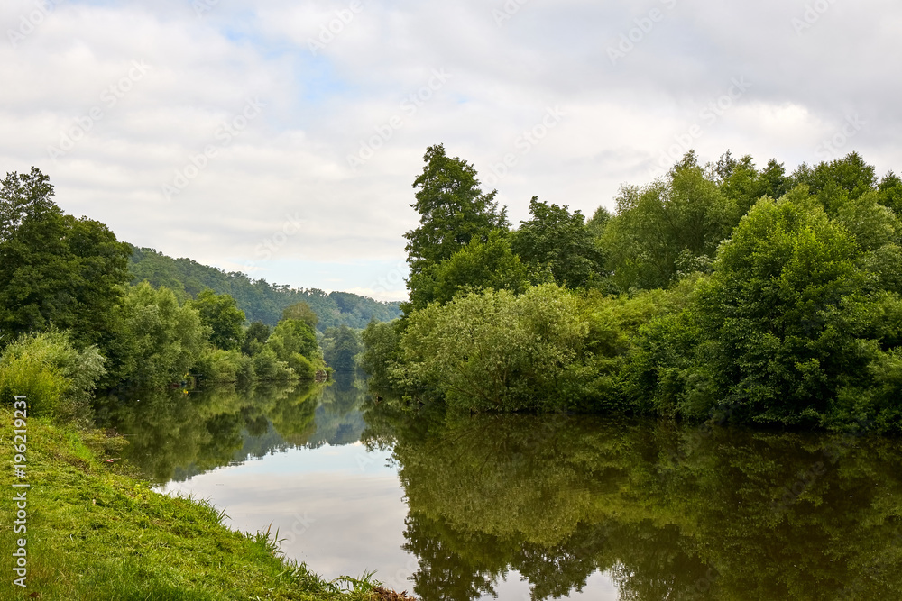winding Jizera river near Michalovice village winding Jizera river near Michalovice village