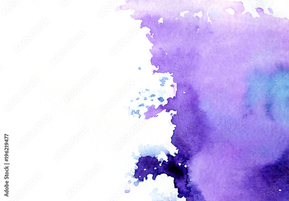 Bright violet watercolor spot on white background. Creative element for text and design