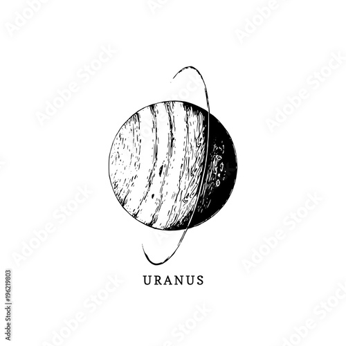 Uranus planet image on white background. Hand drawn vector illustration
