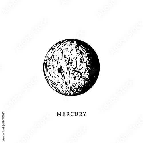 Mercury planet image on white background. Hand drawn vector illustration