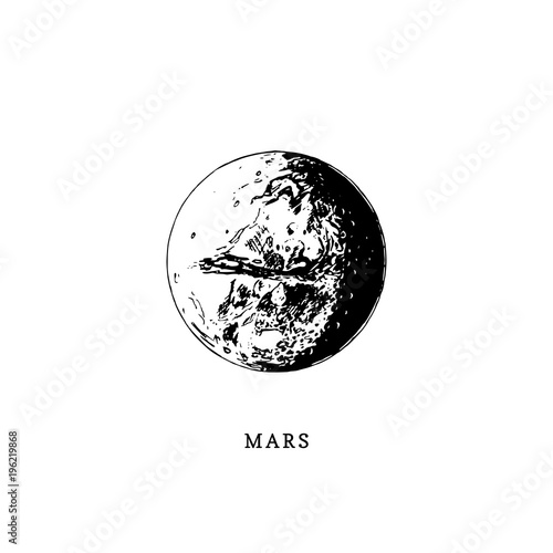 Mars planet image on white background. Hand drawn vector illustration